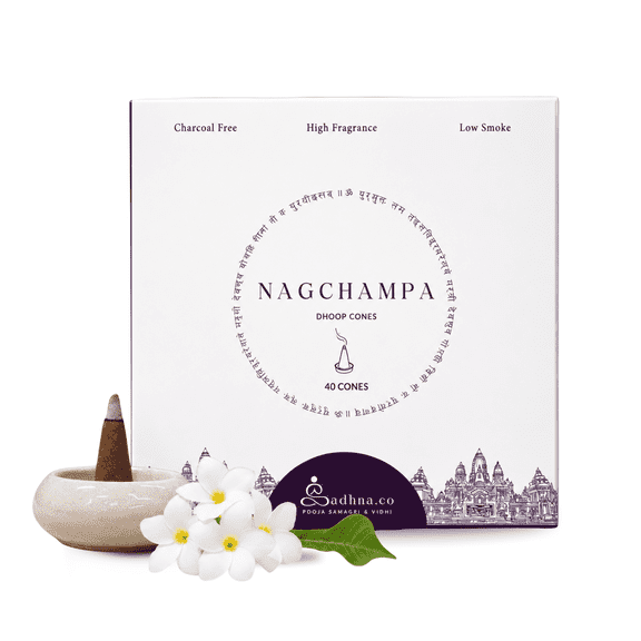 Sadhna.co Nagchampa Dhoop Cones, Natural Incense Cones for Meditation, Pack of 40