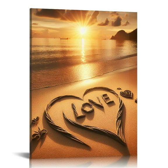 EastSmooth Beach Love Sunset Poster with Framed Print Canvas Picture Wall Art for Home Decorations Wall Decor