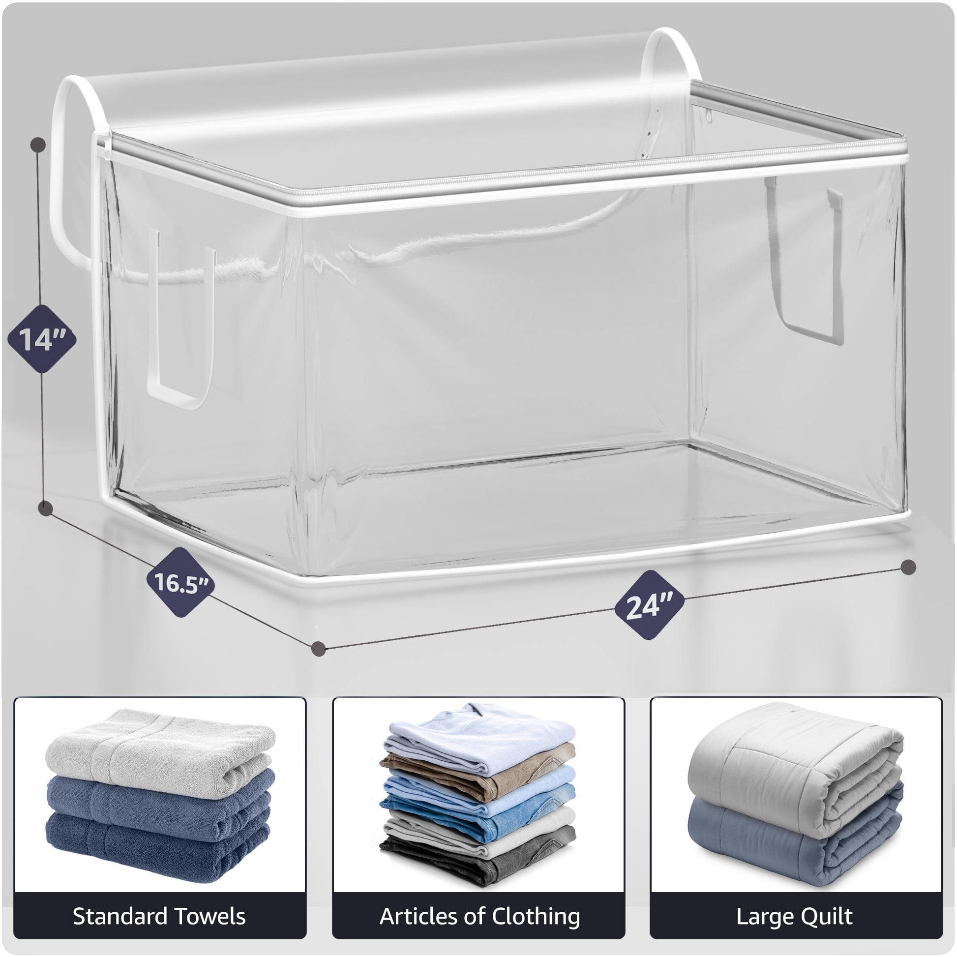 Sorbus 4-Pack 90L Clear Foldable Storage Bags with Handles & Zipper for Clothes and Blankets