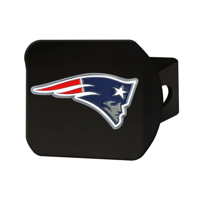 Fan Mat 22586 Trailer Hitch Cover Fits 2 Inch Receiver; NFL New England Patriots Color Logo On Black; Chrome Plated; Metal