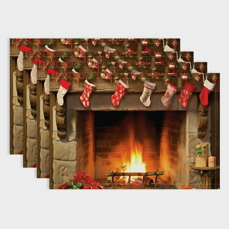 

Shiartex Christmas Stockings 4pcs Western Meal Table Pad Linen 100% Table Mats for Birthday Parties Restaurants Buffets Home Decoration 18x12in