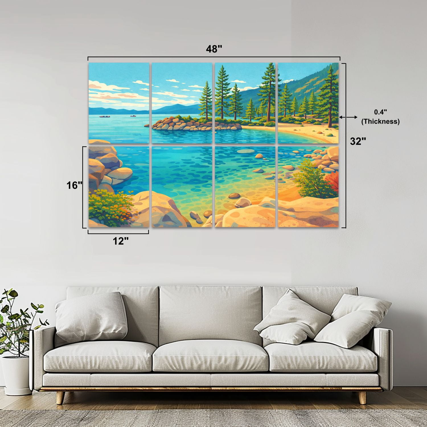 8 Pack Art Acoustic Panels Sound Absorbing Lake Tahoe Summer California Decorative Soundproof Wall Panels Self Adhesive for Nursery Game Room Bedroom 48"x32"