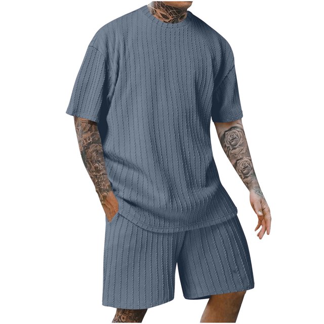 Weiqiqre Ensemble 2 Pcs pour Homme T-Shirt d'Été à Manches Courtes à Col Ras du Cou et Short de Survêtement Décontracté à Cordon