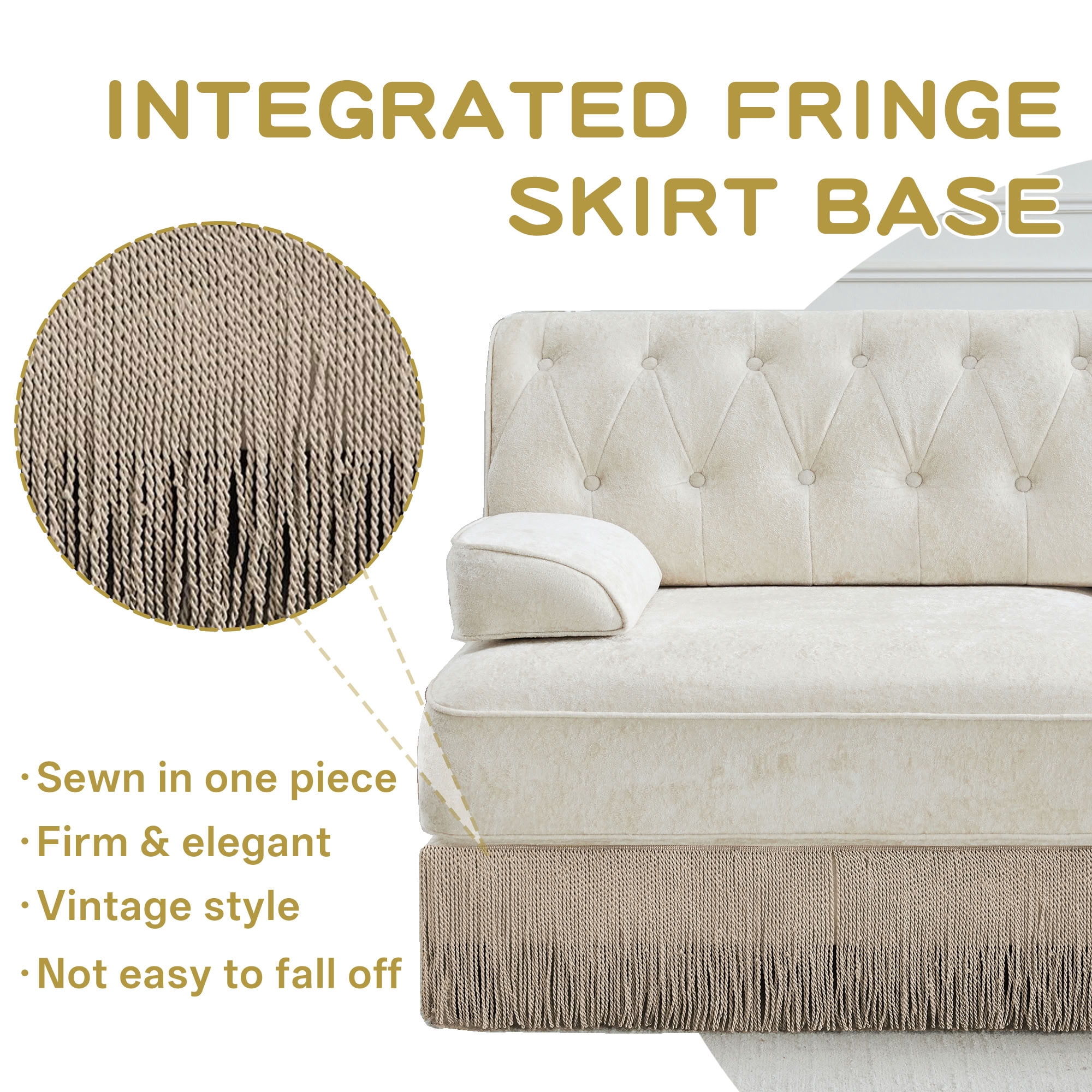 MAYEERTY L-Shaped Modular Sectional Sofa, Tufted Couch with Tassel Fringe Skirt & Ottoman, Wooden Base for Living Room Bedroom