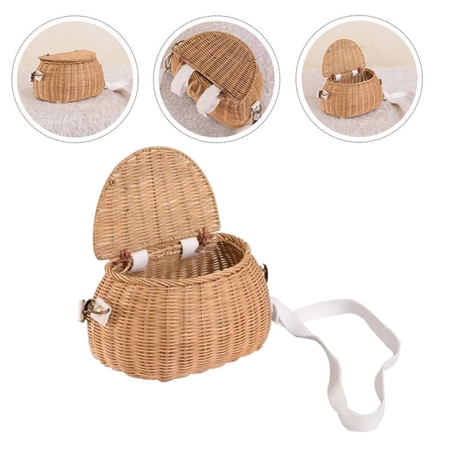 WEUVEB Women's Creative Rattan Shoulder Bag Summer Satchel Beach Crossbody 2pcs