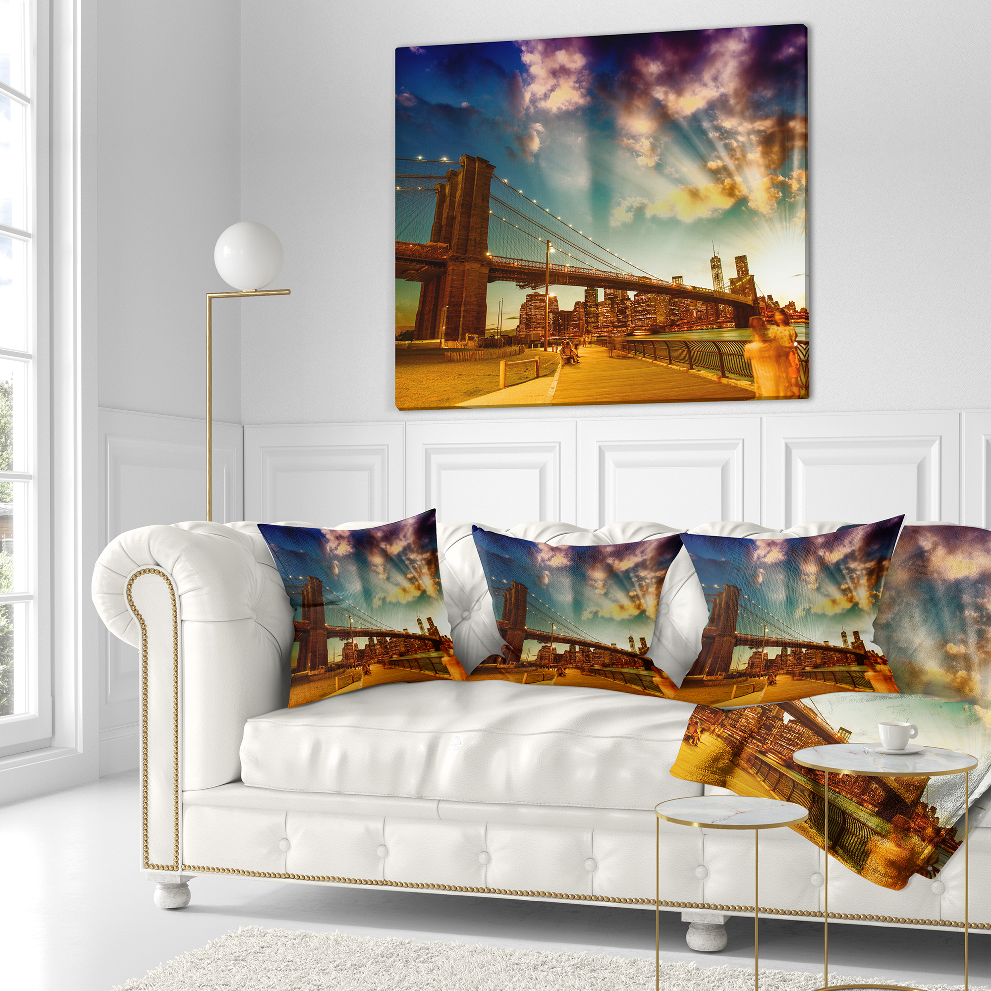 Designart Relaxing in Brooklyn Bridge Park - Cityscape Throw Pillow - 16x16