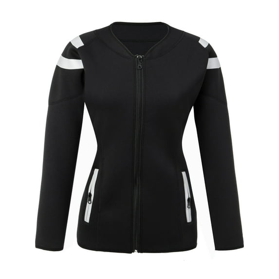 SHCKE Women Hot Sauna Suits Long Sleeve Running Workout Tops Lose Weight Sweat Waist Trainer Slimming Body Shaper Shirt with Pockets