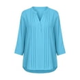 thumbnail image 5 of Womens V-Neck Linen-Cotton Tunic Tops 3/4 Length Sleeve Pleated Front Blouses 2026 Trendy Spring and Summer Solid Shirts, 5 of 5
