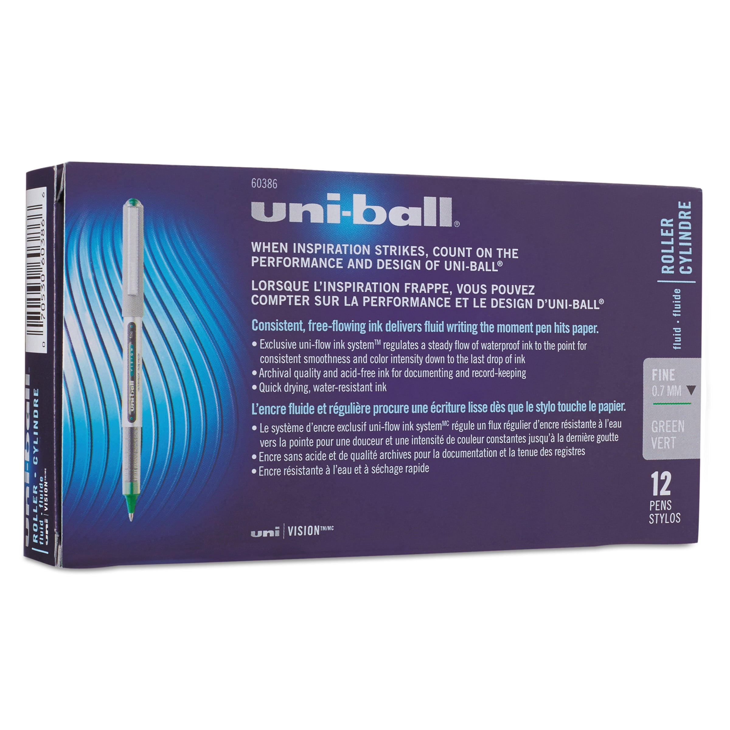 uni-ball Vision Roller Ball Stick Waterproof Pen Evergreen Ink Fine Dozen 60386