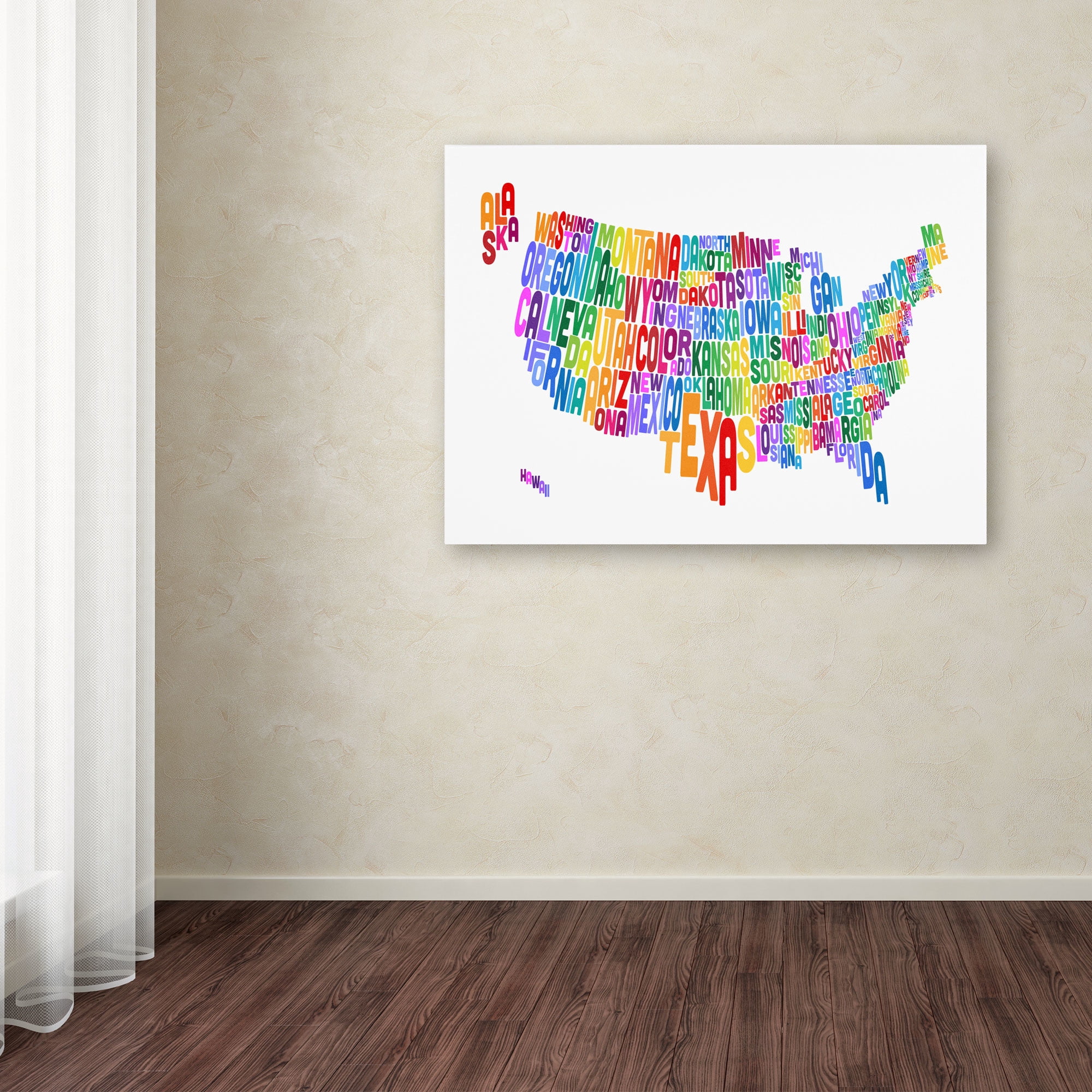 Trademark Art 'USA States Text Map 3' Canvas Art by Michael Tompsett