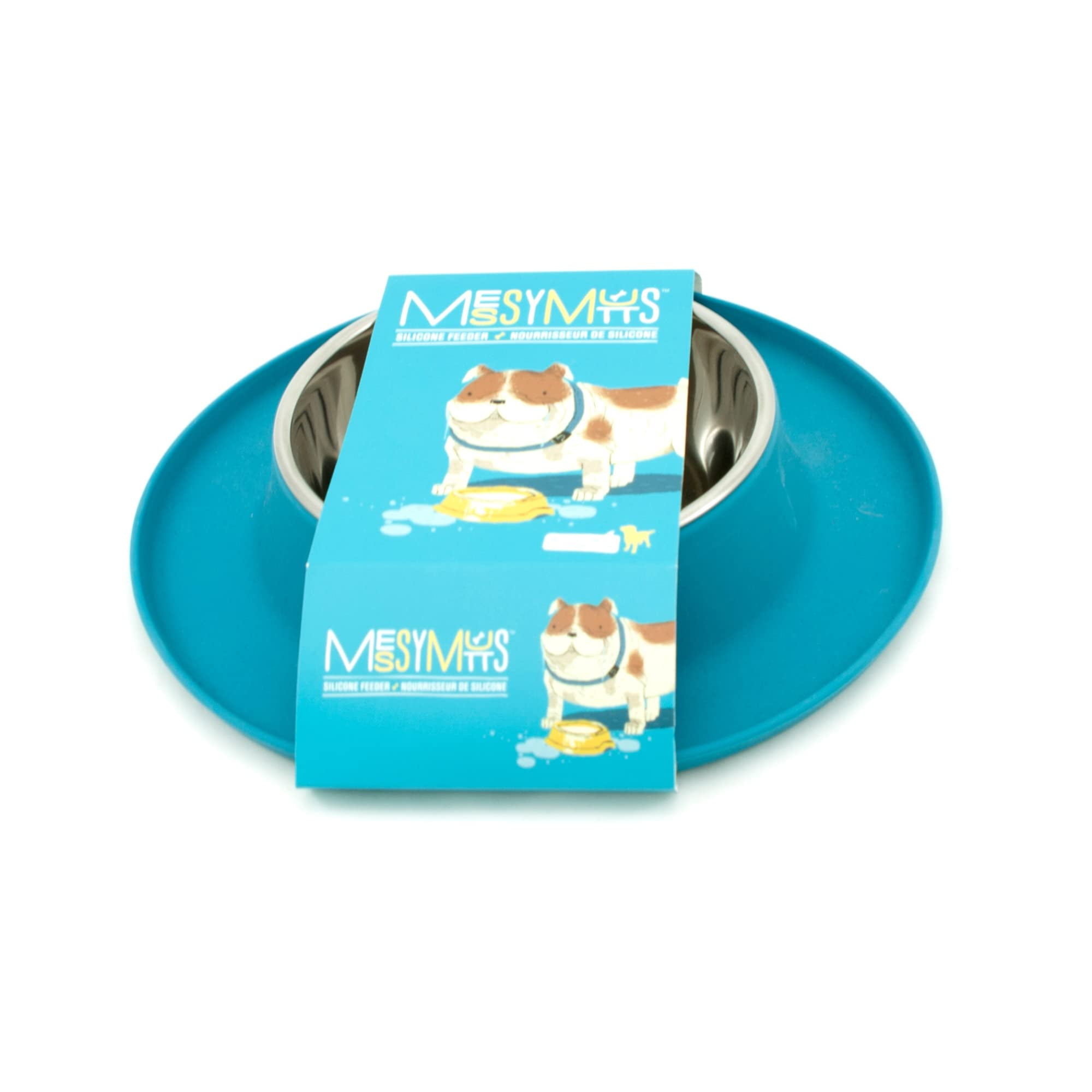 Messy Mutts Single Silicone Feeder with Stainless Bowl | Non-Skid Food Dishes for Dogs | Sizes Available for All Pets | Dog Food Bowls | Medium, 1.5 Cups | Blue