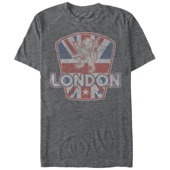 Men's Lost Gods London Union Jack Lion  Graphic Tee Charcoal Heather 2X Large