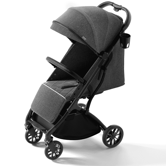 newyoo GlideTow TR18M Compact Travel Stroller for Toddlers, Baby/Infant Lightweight Lay Flat Stroller with Luggage Handle & Cup Holder, One-Hand Quick Fold, Gray