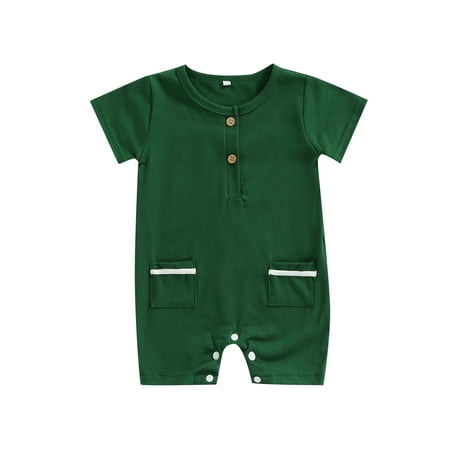 

Sunisery Toddler Infant Baby Boys Girls Summer Playsuit Contrast Color Short Sleeve Round Neck Romper with Pockets Green 18-24 Months