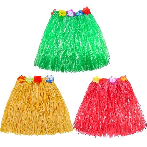 Juego de 3 Faldas de Hierba para Niños Niñas Elásticas Hawaianas Hula Bailarín Falda de Gr Gejoy Gejoy