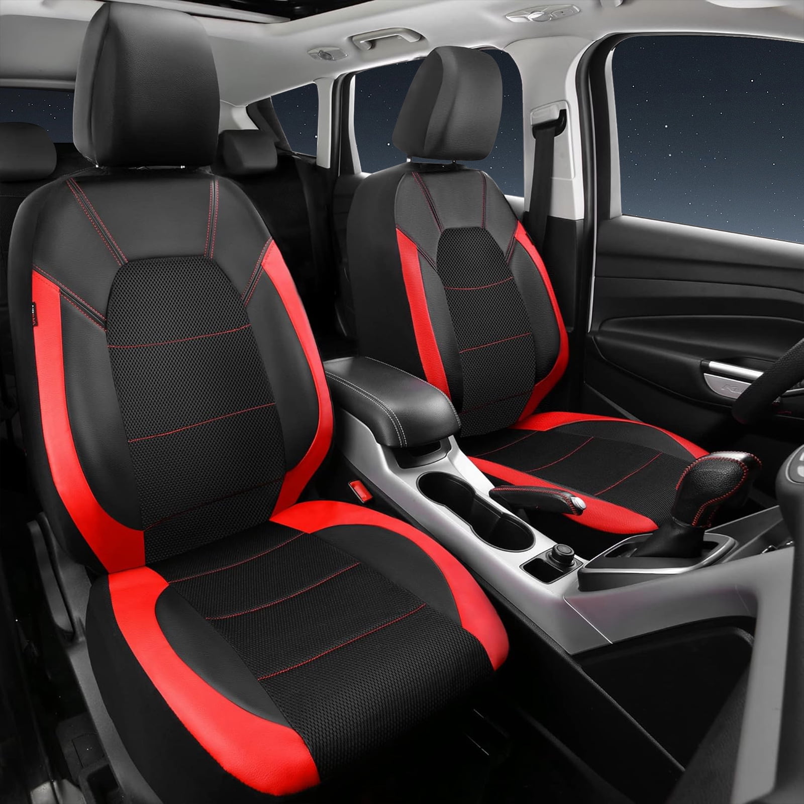 CAR GRAND Leather car seat covers front pair air mesh breathable universal fit airbag compatible car, SUV, truck and van red