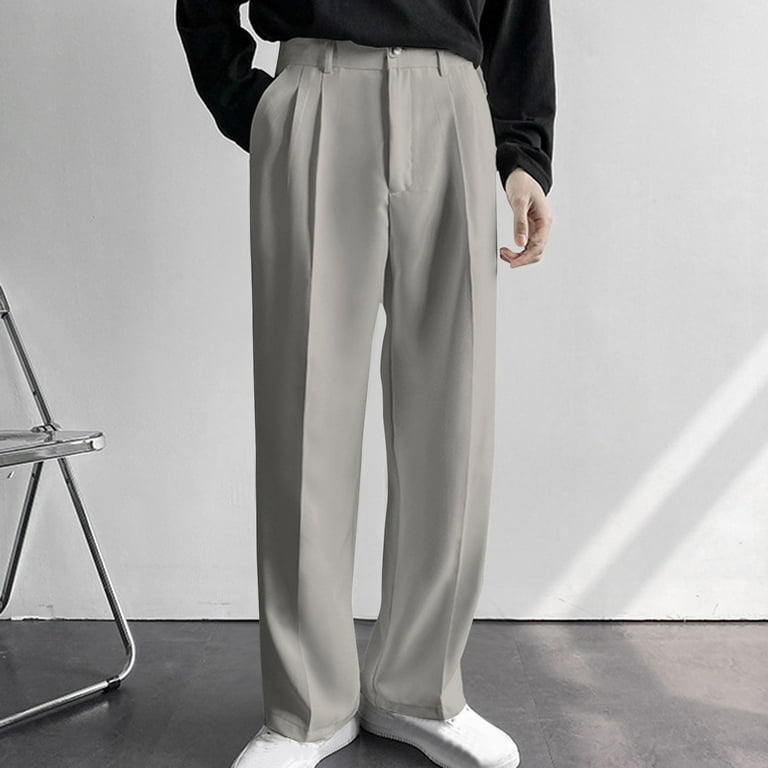 zfwon Mens Suit Trousers Plus Size Pleated Straight Wide Leg Pants