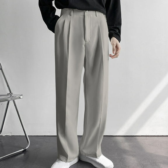 YHAJDS Summer Mens Pants,Mens Casual Pants Full Length Pants for Men Comfortable Pants for Men Solid Color Straight Wide Leg Floor Length Trousers Loose Korean Style