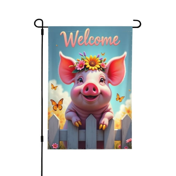 Welcome Spring Pig Garden Flag Double Sided 12x18 Inch Floral Piglet Yard Flag Farmhouse Outdoor Decor Cute Pig With Flowers Spring Summer Decoration