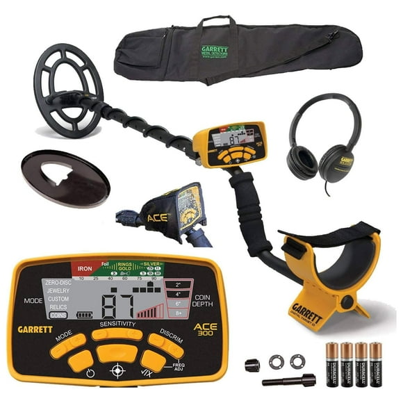 Garrett ACE 300 Metal Detector Bundle – Made in The USA - Digital Target ID, Iron Resolution, Adjustable Frequency, Includes Carry Bag, Headphones & Searchcoil Cover