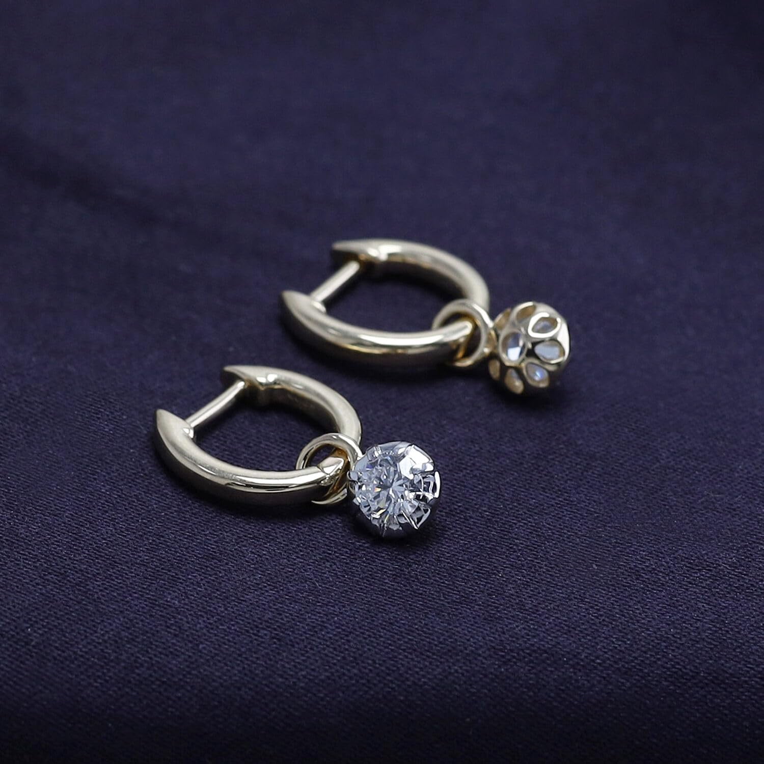 AFFY Dangle Earrings For Women | 1/2 Carat 4MM Round Shape Lab Grown Diamond Two Tone Huggie Hoop Earrings |10K Solid White Gold Jewelry Gifts For Her (0.50 Cttw)