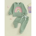 thumbnail image 3 of 2PCS Baby Girls Fall Outfits 6 12 18 24M 3T Long Sleeve Rainbow Print Sweatshirt + Pants Set Toddler Clothes, 3 of 10