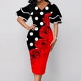 thumbnail image 1 of 2022 Summer Elegant Fashion Oversized Vintage Print V-neck Double Layer Flare Sleeve Pencil Dress Women Party Bodycon DressesXL Gao Jinjia LED, 1 of 2