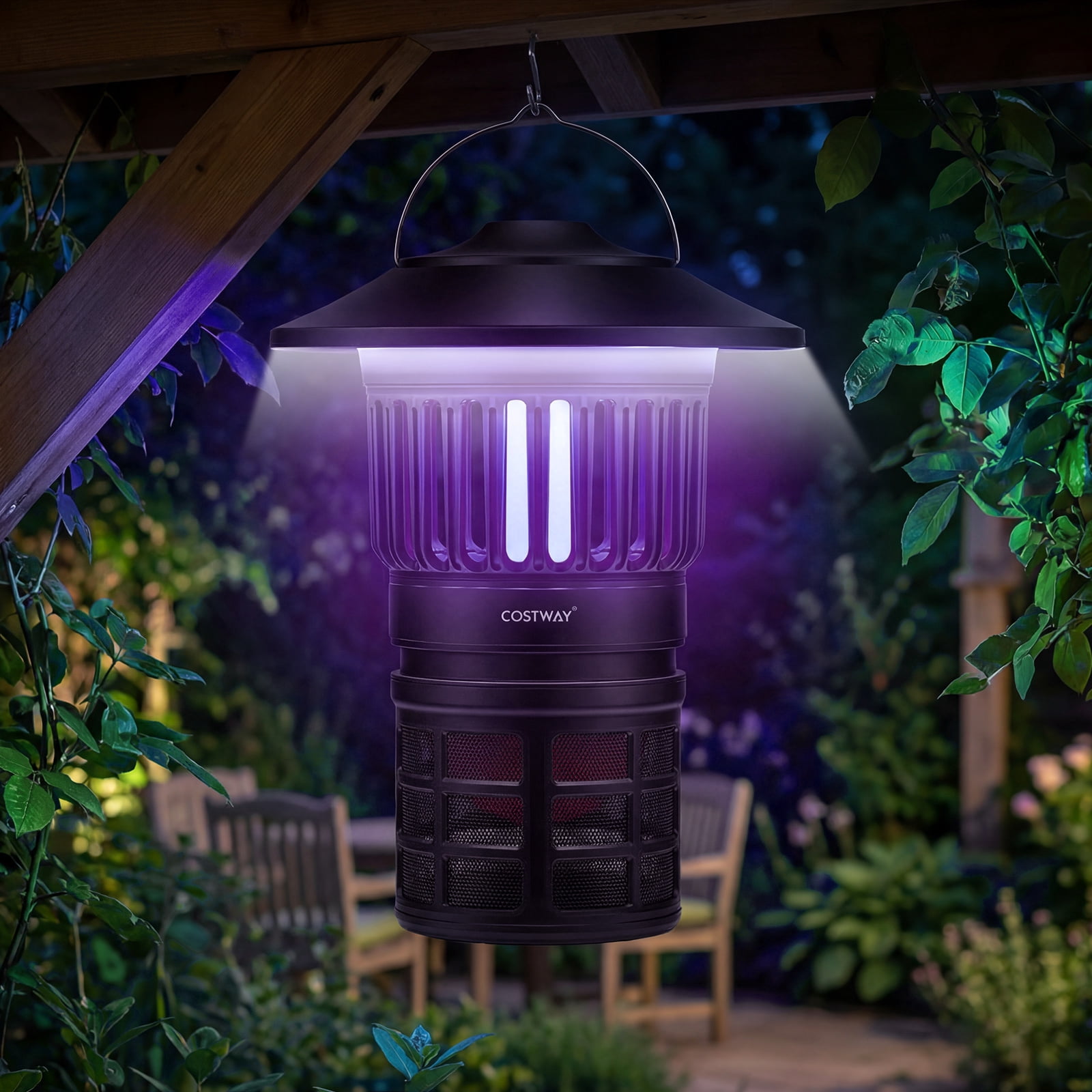 Costway Fly Trap with Light, Rechargeable Electric Bug Catcher & Killer with LED Lantern