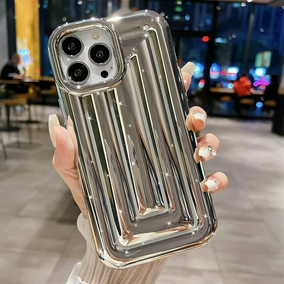 Compatible with iPhone 13 Pro Max Case 6.7 Inch,Luxury 3D Stripe Lattice Soap Case for Women Girls, Fashion Solid Color Electroplated Soft Silicone Shockproof Protective Back Cover-Silver