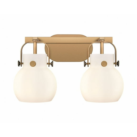 423-2W-BB-G410-6WH Innovations Lighting Pilaster II Sphere - 2 Light Bath Vanity-10.13 Inch Tall and 17 Inch Wide-Brushed Brass Finish-Matte White