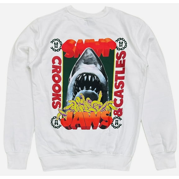 Crooks & Castle Men's X Jaws Chain Medusa Crewneck Sweatshirt in White (Small, White)