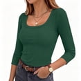 thumbnail image 2 of Otntypg Womens 3/4 Sleeve Scoop Neck Tops Ribbed Knit Slim Fitted Casual Basic Athletic Tee Shirts Fall Trendy Solid Color Going Out T-Shirt, 2 of 8