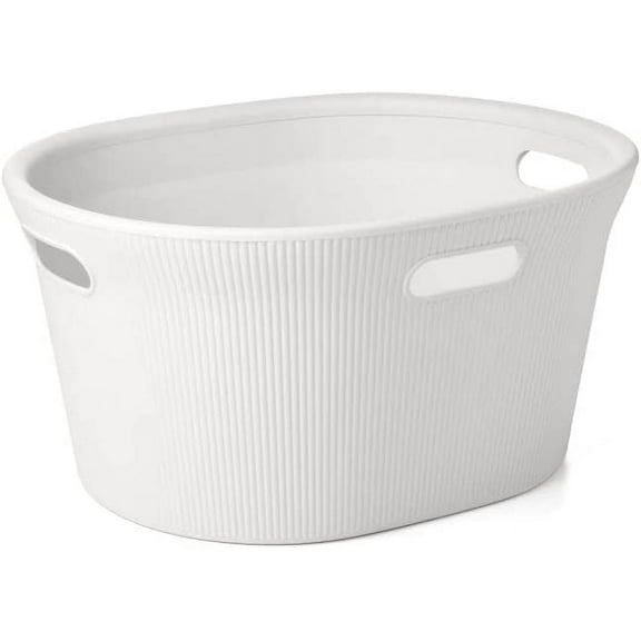 Superio 35L Ribbed Laundry Basket with Cut-Out Handles - White