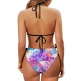 thumbnail image 6 of Uourmeti Women's Halter Neck Triangle Bikini Set - Cosmic Swirl Watercolor Print, Tie Side Bottoms for Beach & Pool Vacation, 6 of 9