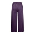thumbnail image 3 of WIZUTIZ Womens Casual Pants Soft Leisure Baggy Wide Leg Pants Elastic Spandex High Rise 7/8 Length Trousers Solid Drawstring with Pockets Dress Pants for Ladies Cycling Swimming Pool Purple, 3 of 5