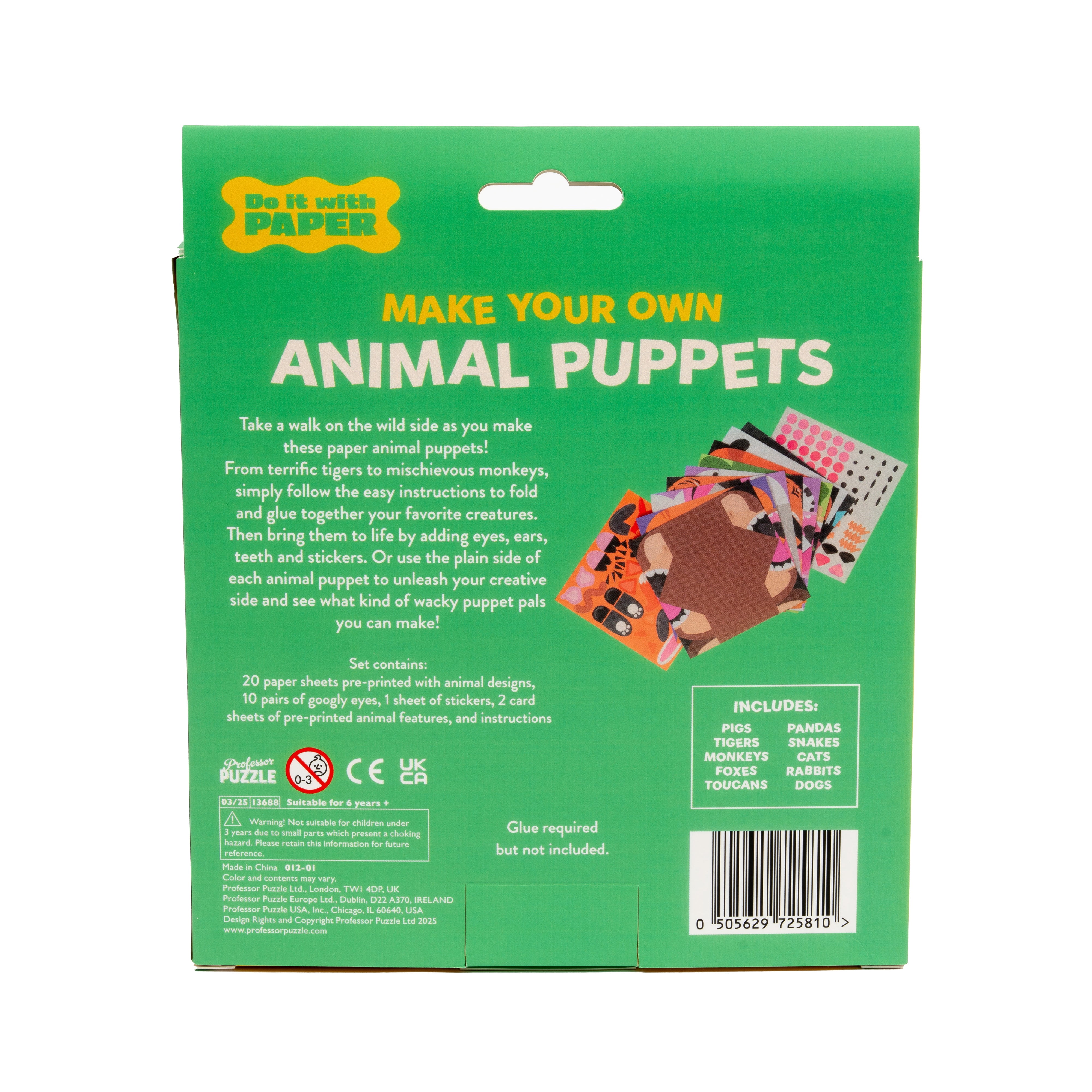 Professor Puzzle Make Your Own Animal Hand Puppets