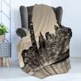 thumbnail image 4 of New York Soft Flannel Fleece Throw Blanket, Manhattan Skyline at Night East River Panoramic Famous City Urban Life in USA, Cozy Plush for Indoor and Outdoor Use, 50" x 70", Sepia Black, by Ambesonne, 4 of 5