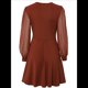 thumbnail image 2 of Vestido Corto Fruncido con Escote en V para Mujer, Color Caramelo, Talla L, 2 of 10
