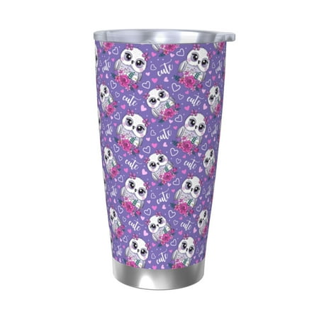 

Fuzoiu Owl And Flowers Print 20oz Tumbler Stainless Steel Vacuum Insulated Car Cup Insulated Coffee Mug Travel Mug with Lid Thermal Cup for Outdoor-Without Straw