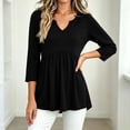 thumbnail image 4 of IUYRTFE Women V Neck 3/4 Sleeve Pleated Tunic Top with Pockets for Casual Daily Wear, 4 of 8
