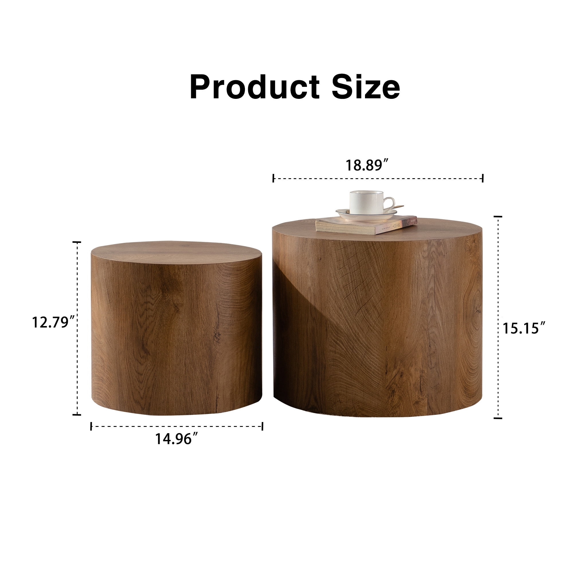 Leumius Nesting Coffee Table Set of 2, Round Wooden Coffee Tables Circle Modern Table, Accent End Side Table for Small Space Living Room Bedroom Brown