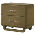 thumbnail image 3 of Deon Nightstand, 2 Drawers w Nickel Handles, Sled Legs, Nutmeg Brown, 3 of 5