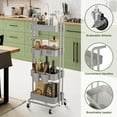 thumbnail image 3 of 4 Tier Foldable Rolling Cart, Metal Utility Cart with Lockable Wheels, Folding Storage Trolley for Living Room, Kitchen, Bathroom, Bedroom and Office, Gray, 3 of 7