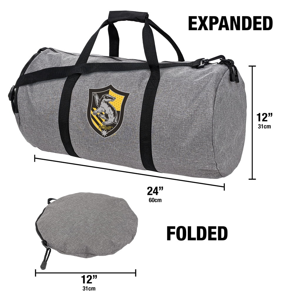 Harry Potter Hufflepuff Plaid Sigil Lightweight Duffel Bag for Sports and Gym Packable for Travel