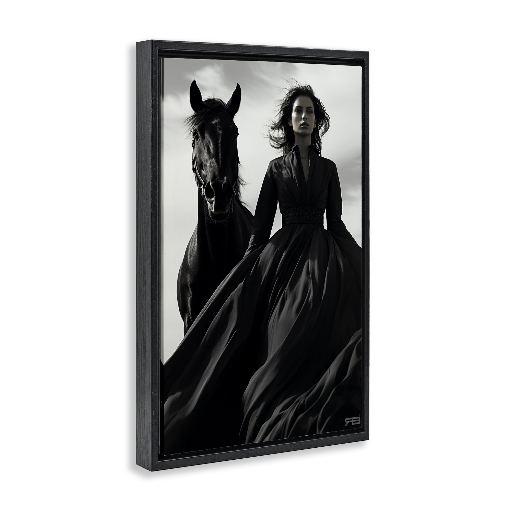 Stupell Industries Trendy Woman with Horse People Painting Black Floater Framed Canvas Art Print Wall Art, 21 x 31
