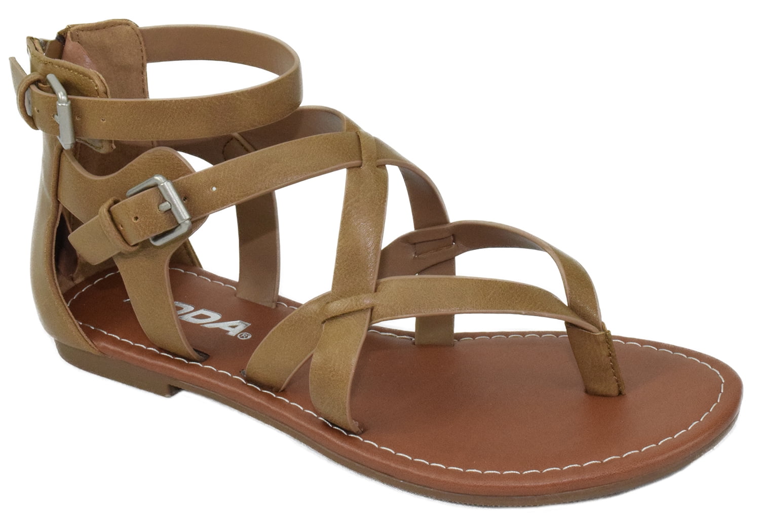 Soda Shoes Women Gladiator Criss-Cross Sandals Two Ankle Strap Buckles Back  Zipper PERFECT-S Tan Brown Taupe 8.5 - Walmart.com