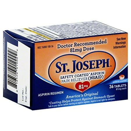 5 Pack St. Joseph Aspirin Tablets Adult Low Strength Safety Coated 36 Tabs