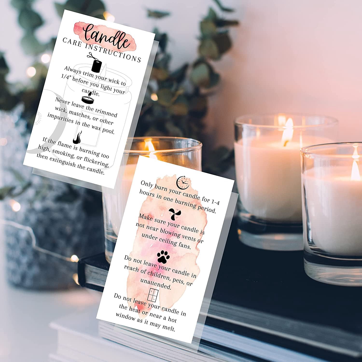 Handmade Candle Care Cards – 50 Pack, 3.5x2 Inch Marble Design – Care Instructions For Soy, Beeswax & Coconut Candles - View #6