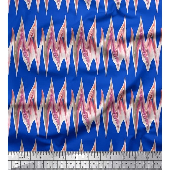 Soimoi Satin Silk Fabric Zig Zag Abstract Print Sewing Fabric Yard 42 Inch Wide