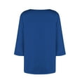thumbnail image 4 of Nfurl Square Neck Tops for Women Elegant Solid Color 3/4 Sleeve Blouses Business Casual Shirts Fitted Ladies Summer Going Out Top Blue XL, 4 of 5